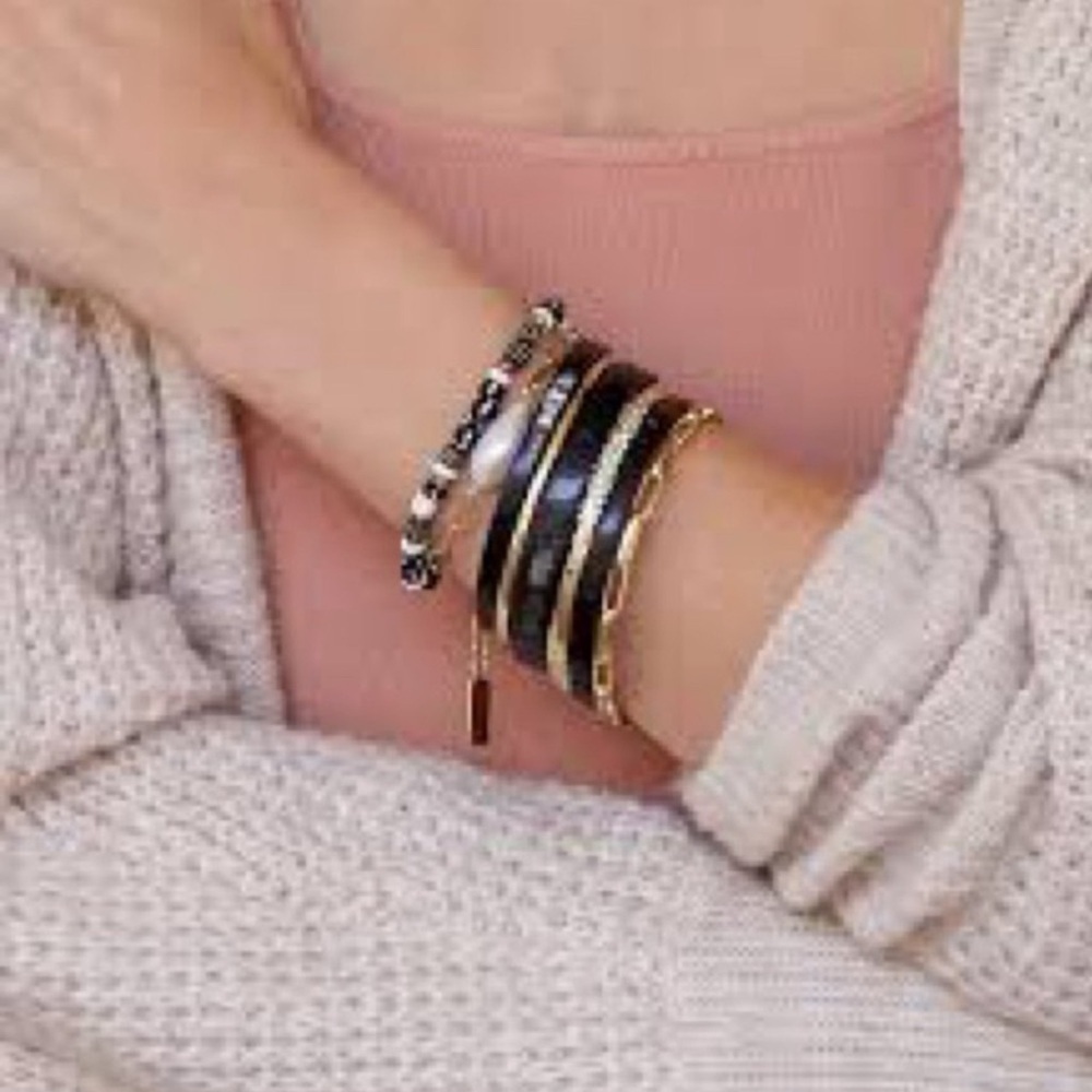 AKOLA Black 10k Gold Plated 6-Piece Zuri Bangles Bracelet Set Of 6 NWT